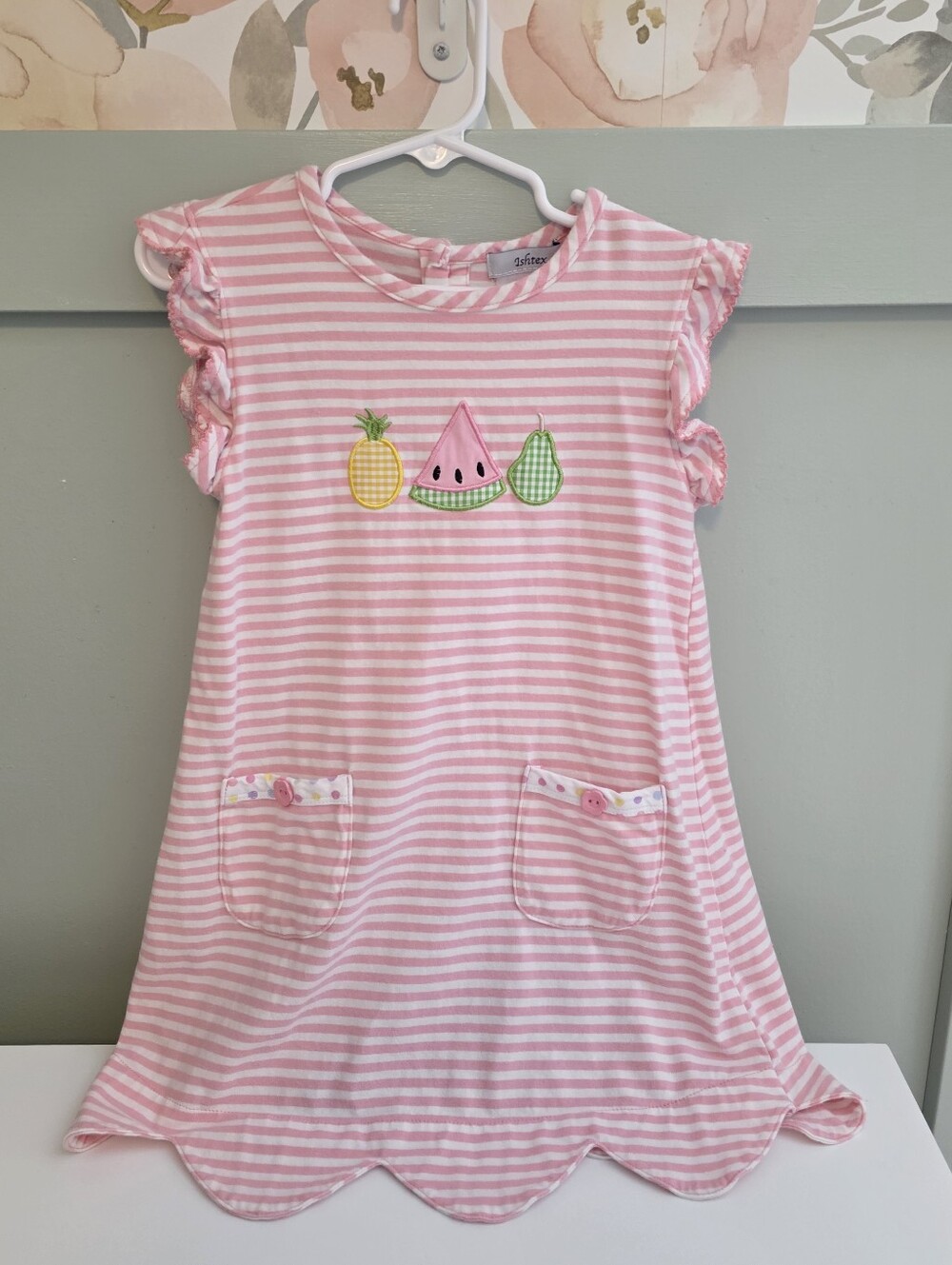 Ishtex 4t Striped Fruit Applique Dress Watermelon Pineapple